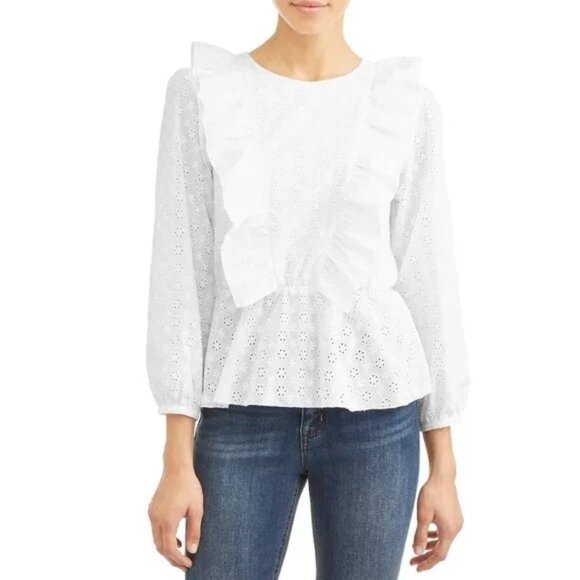 Textile Elizabeth And James size XXL White Eyelet Ruffle Blouse cotton top - Picture 1 of 11